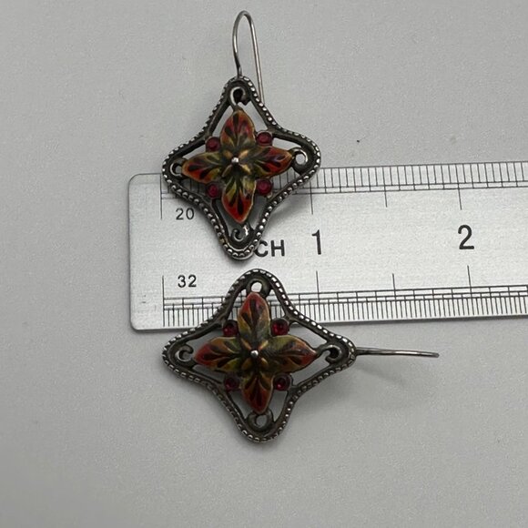 Chico's Earrings Jewlery Statement Dangle Drop Silver Tone Red - Picture 7 of 7